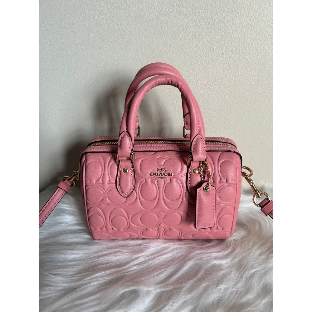 Coach Mini Rowan Light Blush Signature Embossed Leather Satchel‎ NWT